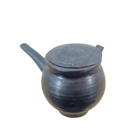 Japanese Antique Black Pottery Clay Teapot With Lid and Dual Spouts - Picture 3 of 6